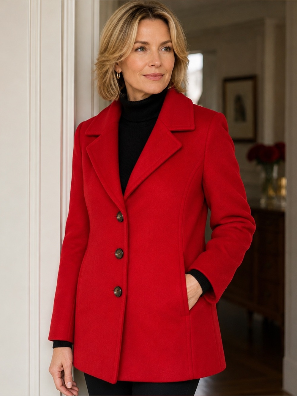 J.Jill Women’s Red Wool Blend Tailored Coat Jacket Pea Coat Petite Small